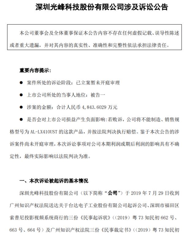 登陸科創板僅8天!光峰科技因涉嫌專利侵權,3000萬財產遭凍結
